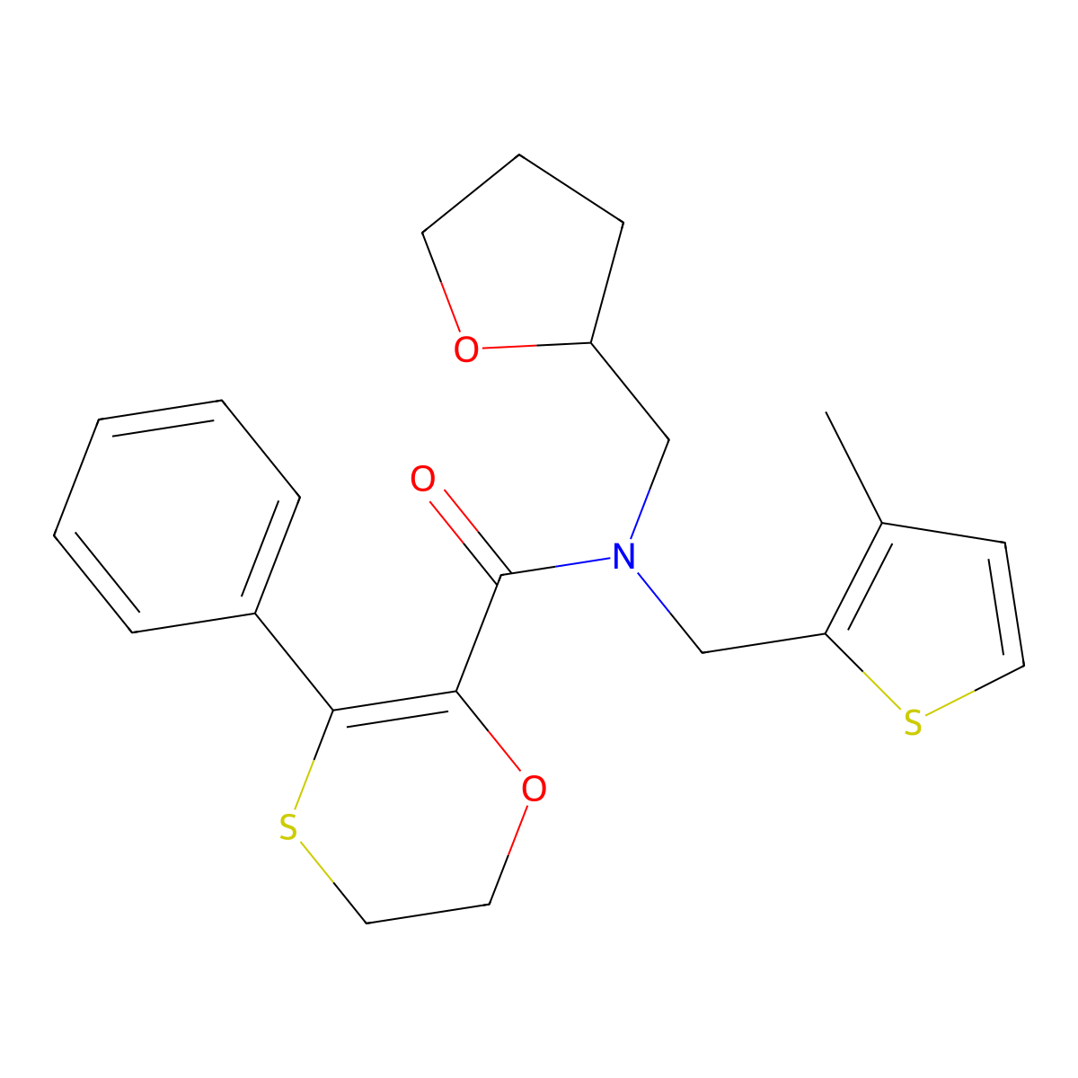 N-[(3-methylthiophen-2-yl)methyl]-3-phenyl-N-(tetrahydrofuran-2-ylmethyl)-5,6-dihydro-1,4-oxathiine-2-carboxamide molecular structure, CAS 1010938-18-7