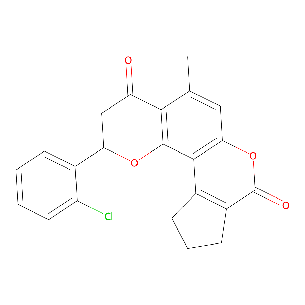 2-(2-chlorophenyl)-5-methyl-10,11-dihydro-2H-cyclopenta[c]pyrano[2,3-f]chromene-4,8(3H,9H)-dione molecular structure, CAS 1010938-44-9