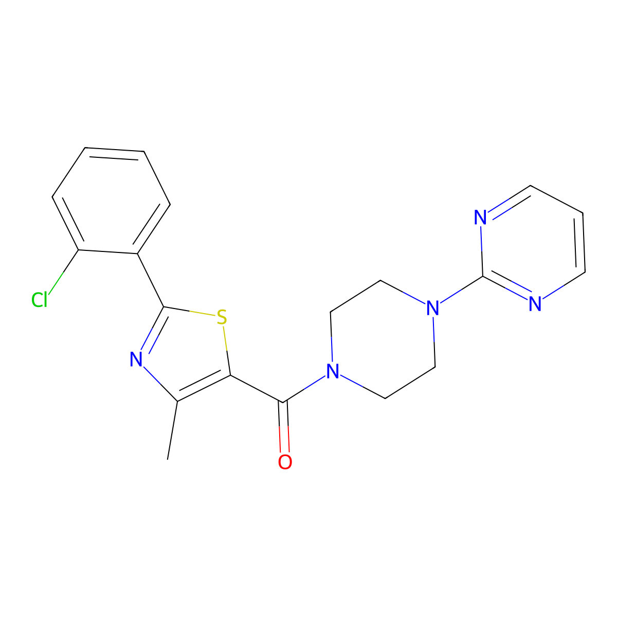 [2-(2-Chlorophenyl)-4-methyl-1,3-thiazol-5-yl][4-(pyrimidin-2-yl)piperazin-1-yl]methanone molecular structure, CAS 1010938-64-3
