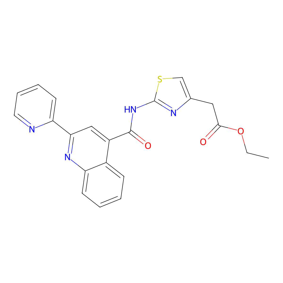 Ethyl [2-({[2-(pyridin-2-yl)quinolin-4-yl]carbonyl}amino)-1,3-thiazol-4-yl]acetate molecular structure, CAS 1011032-39-5