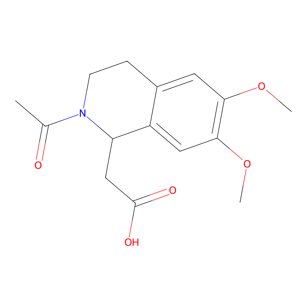 (2-Acetyl-6,7-dimethoxy-1,2,3,4-tetrahydro-isoquinoline-1-YL)-acetic acid molecular structure, CAS 101106-24-5