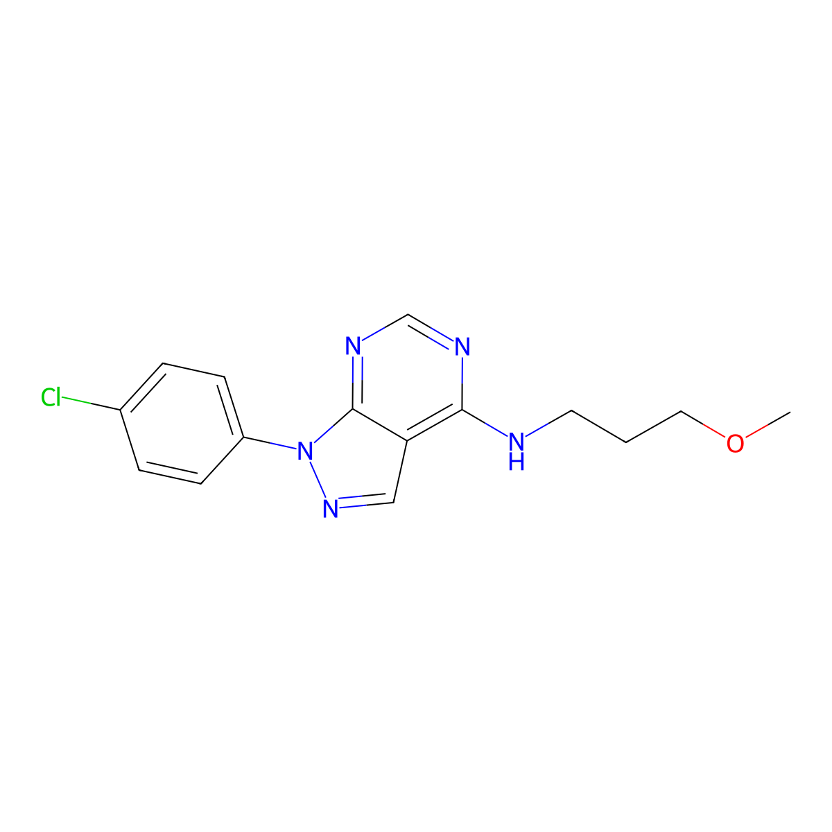 1-(4-chlorophenyl)-N-(3-methoxypropyl)-1H-pyrazolo[3,4-d]pyrimidin-4-amine molecular structure, CAS 101111-73-3