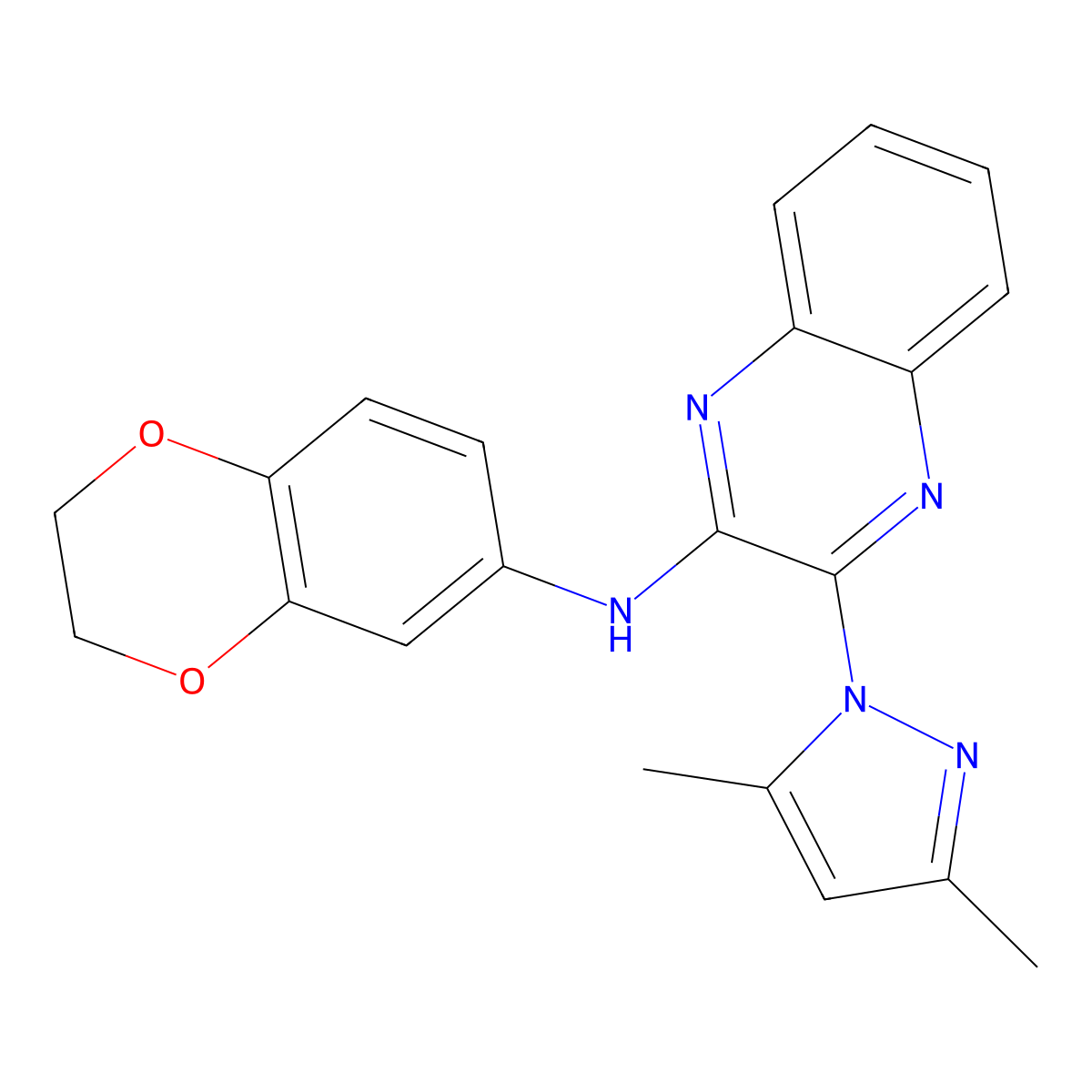 N-(2,3-dihydro-1,4-benzodioxin-6-yl)-3-(3,5-dimethyl-1H-pyrazol-1-yl)quinoxalin-2-amine molecular structure, CAS 1011348-97-2