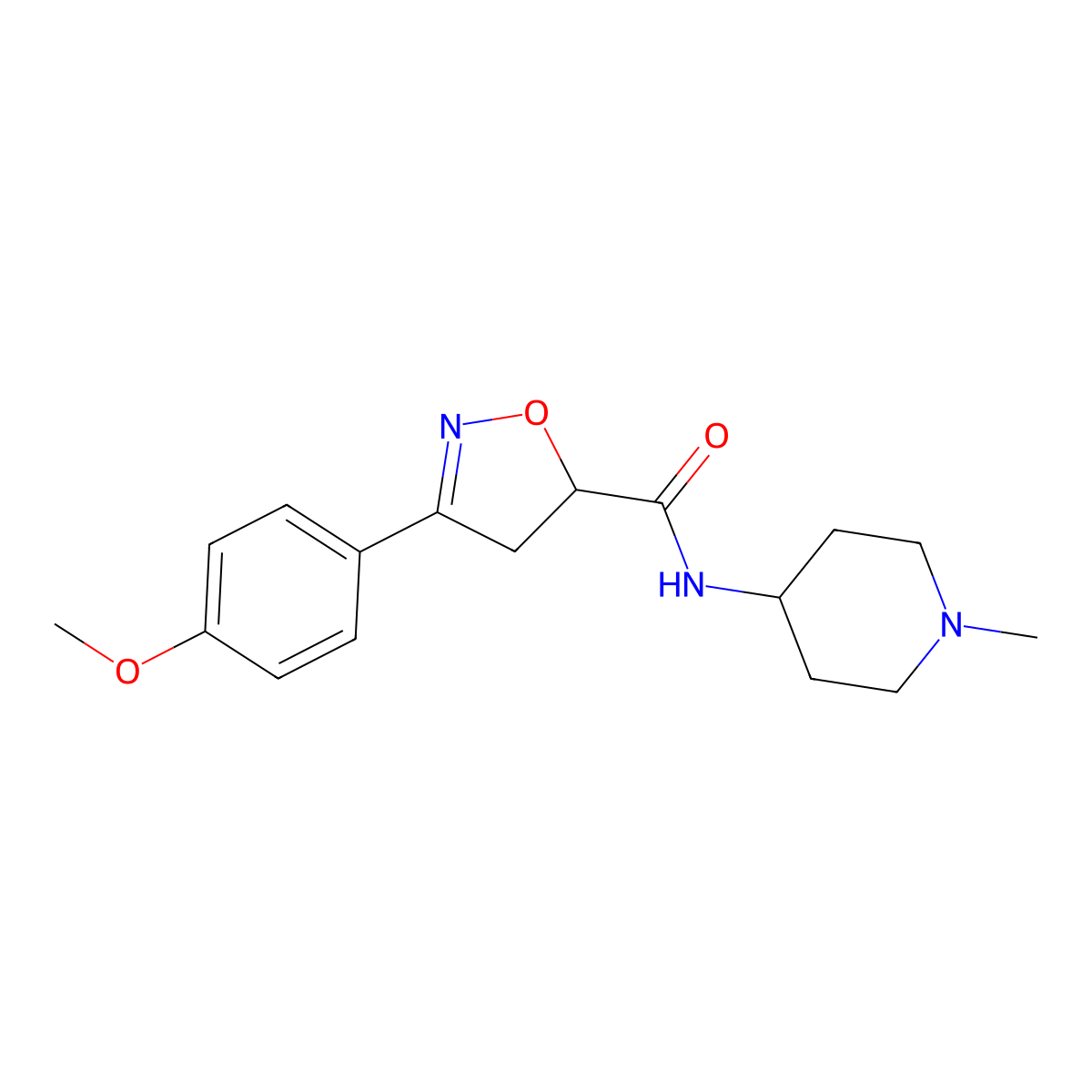 3-(4-methoxyphenyl)-N-(1-methylpiperidin-4-yl)-4,5-dihydro-1,2-oxazole-5-carboxamide molecular structure, CAS 1011350-46-1
