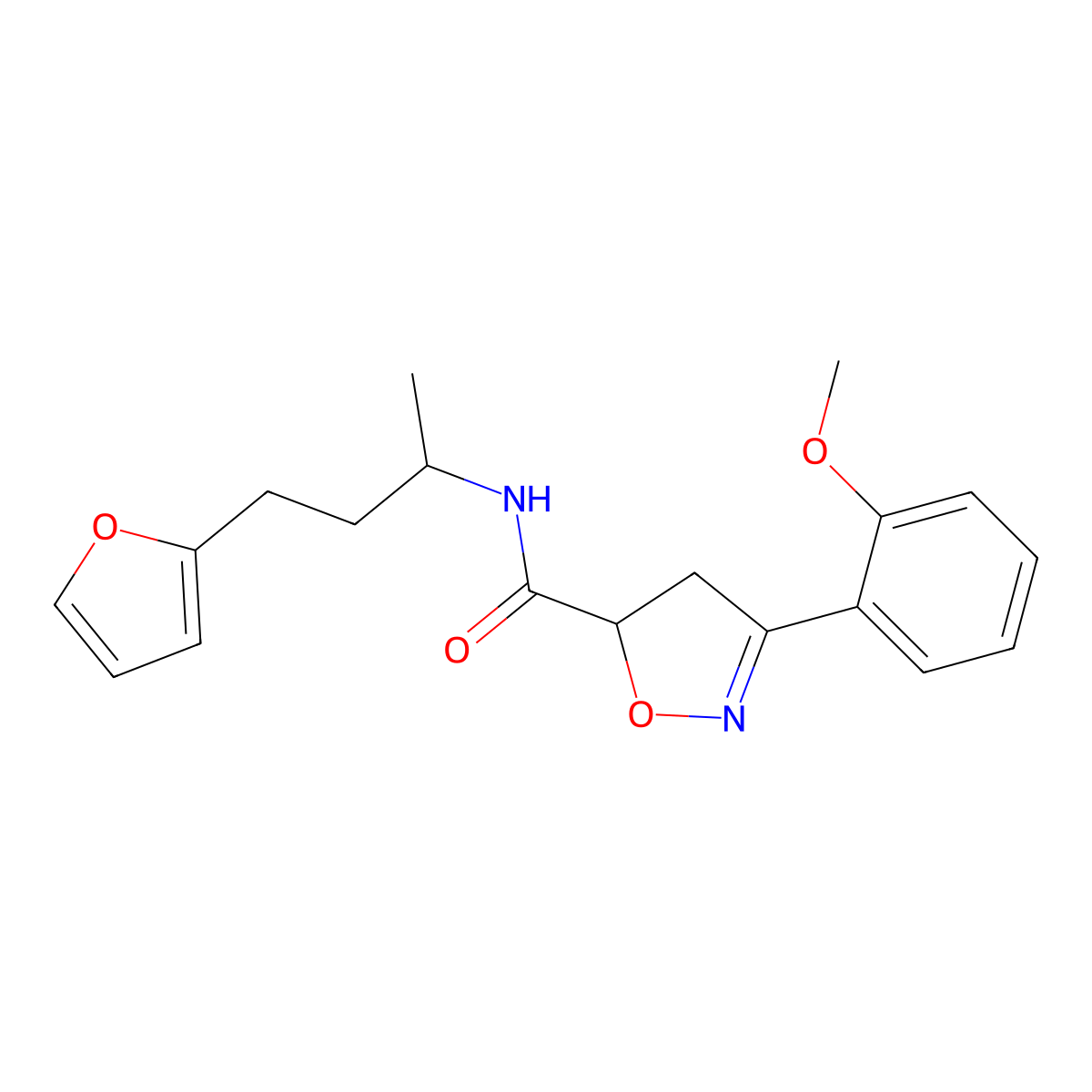 N-[4-(furan-2-yl)butan-2-yl]-3-(2-methoxyphenyl)-4,5-dihydro-1,2-oxazole-5-carboxamide molecular structure, CAS 1011351-04-4