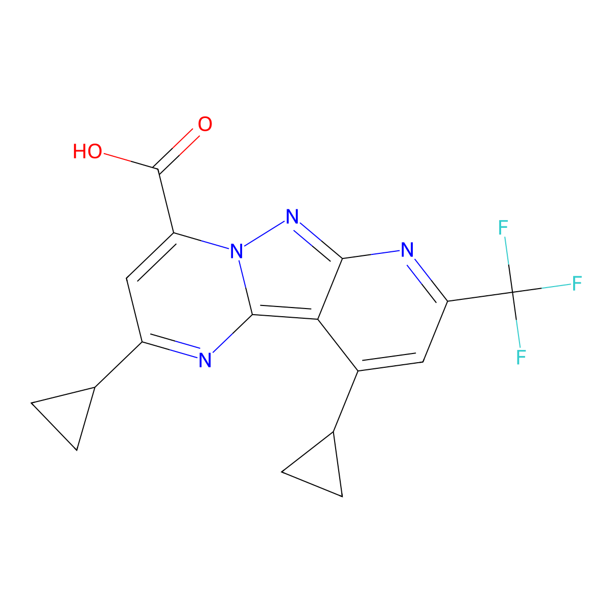 2,10-Dicyclopropyl-8-(trifluoromethyl)pyrido[2',3':3,4]pyrazolo[1,5-a]pyrimidine-4-carboxylic acid molecular structure, CAS 1011355-73-9