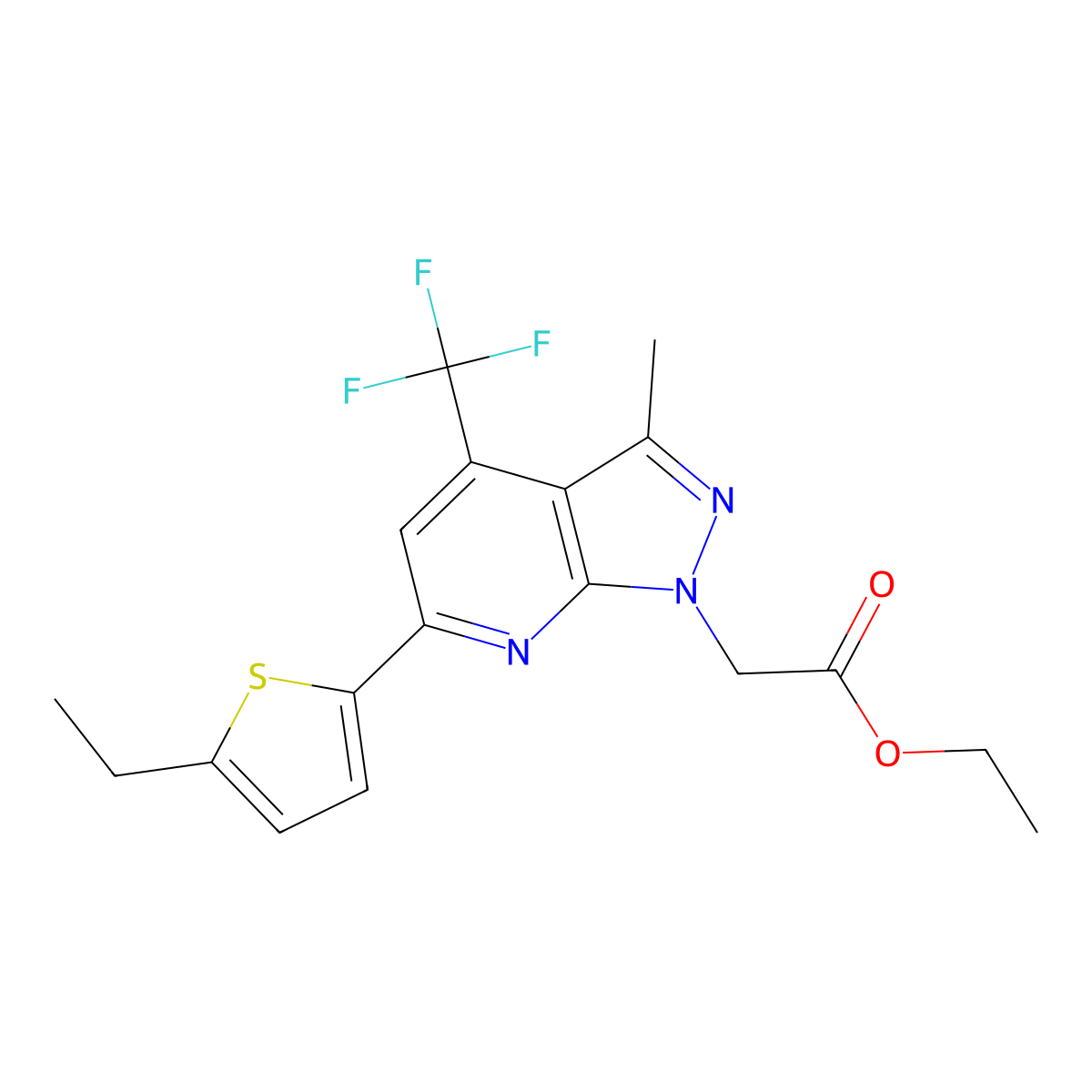 ethyl [6-(5-ethylthiophen-2-yl)-3-methyl-4-(trifluoromethyl)-1H-pyrazolo[3,4-b]pyridin-1-yl]acetate molecular structure, CAS 1011356-48-1