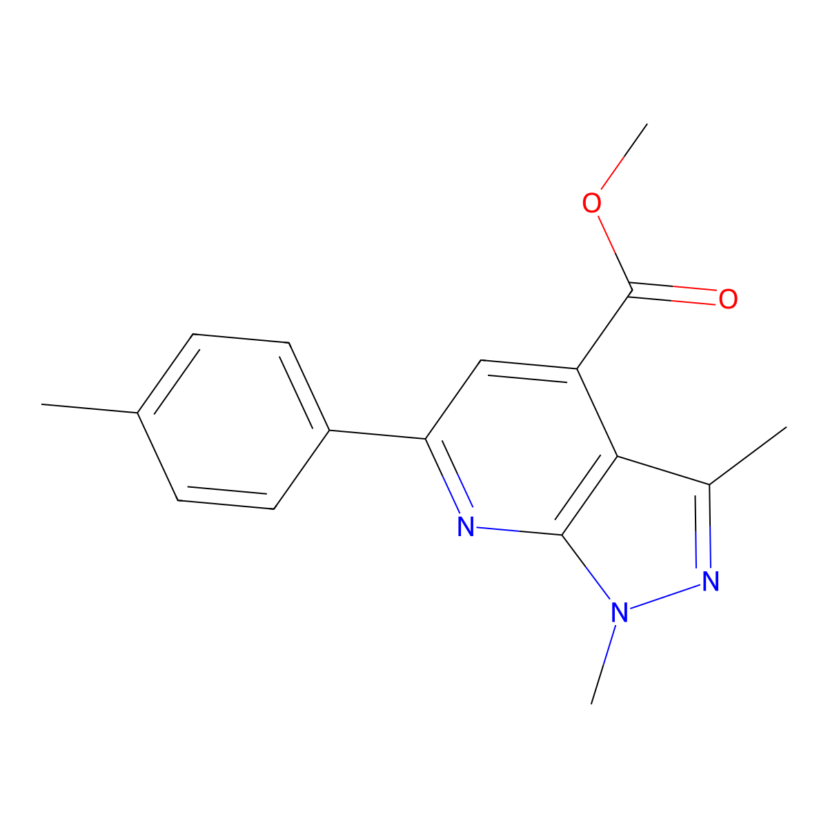 Methyl 1,3-dimethyl-6-(p-tolyl)-1H-pyrazolo[3,4-b]pyridine-4-carboxylate molecular structure, CAS 1011359-97-9