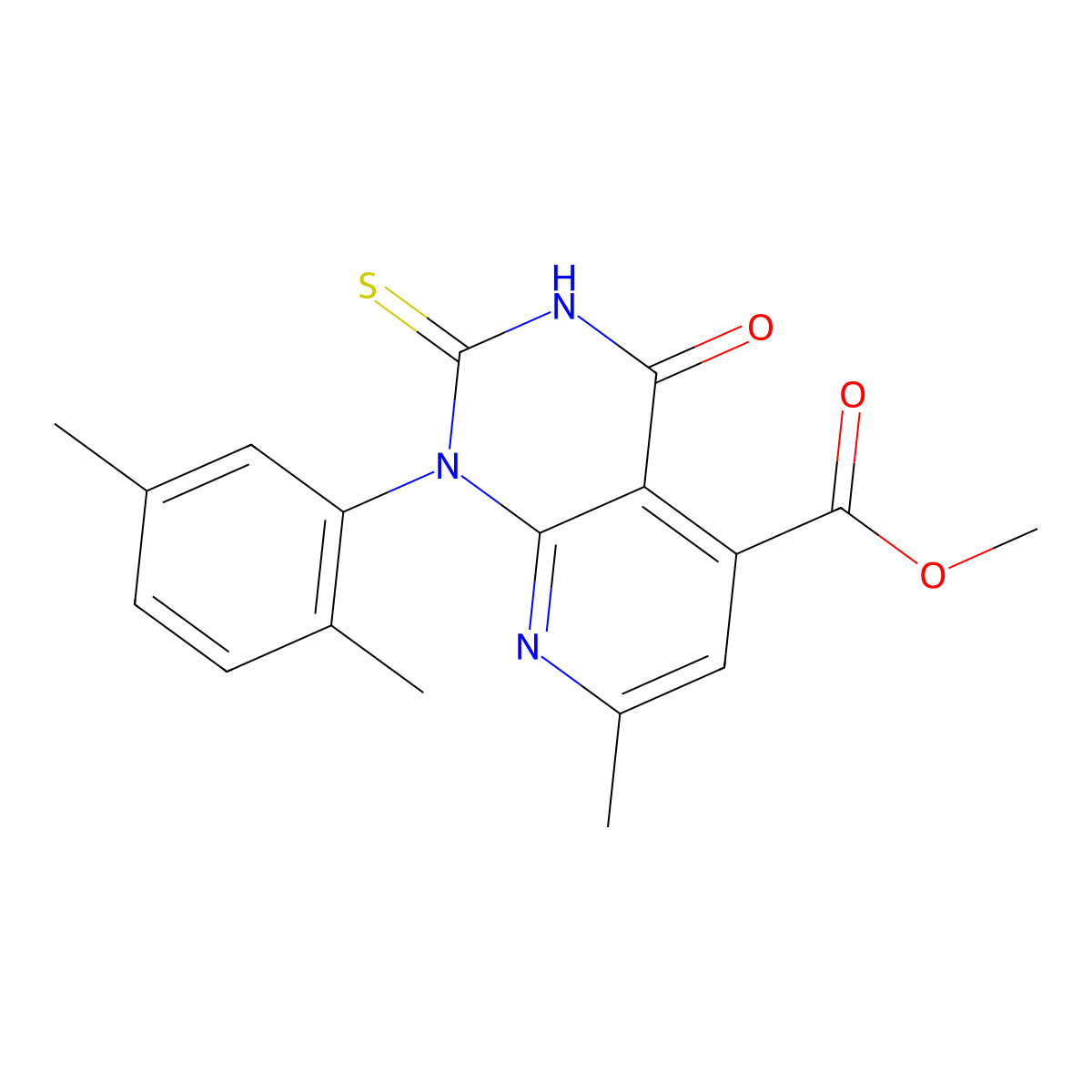 Methyl 1-(2,5-dimethylphenyl)-2-mercapto-7-methyl-4-oxo-1,4-dihydropyrido[2,3-d]pyrimidine-5-carboxylate molecular structure, CAS 1011360-05-6