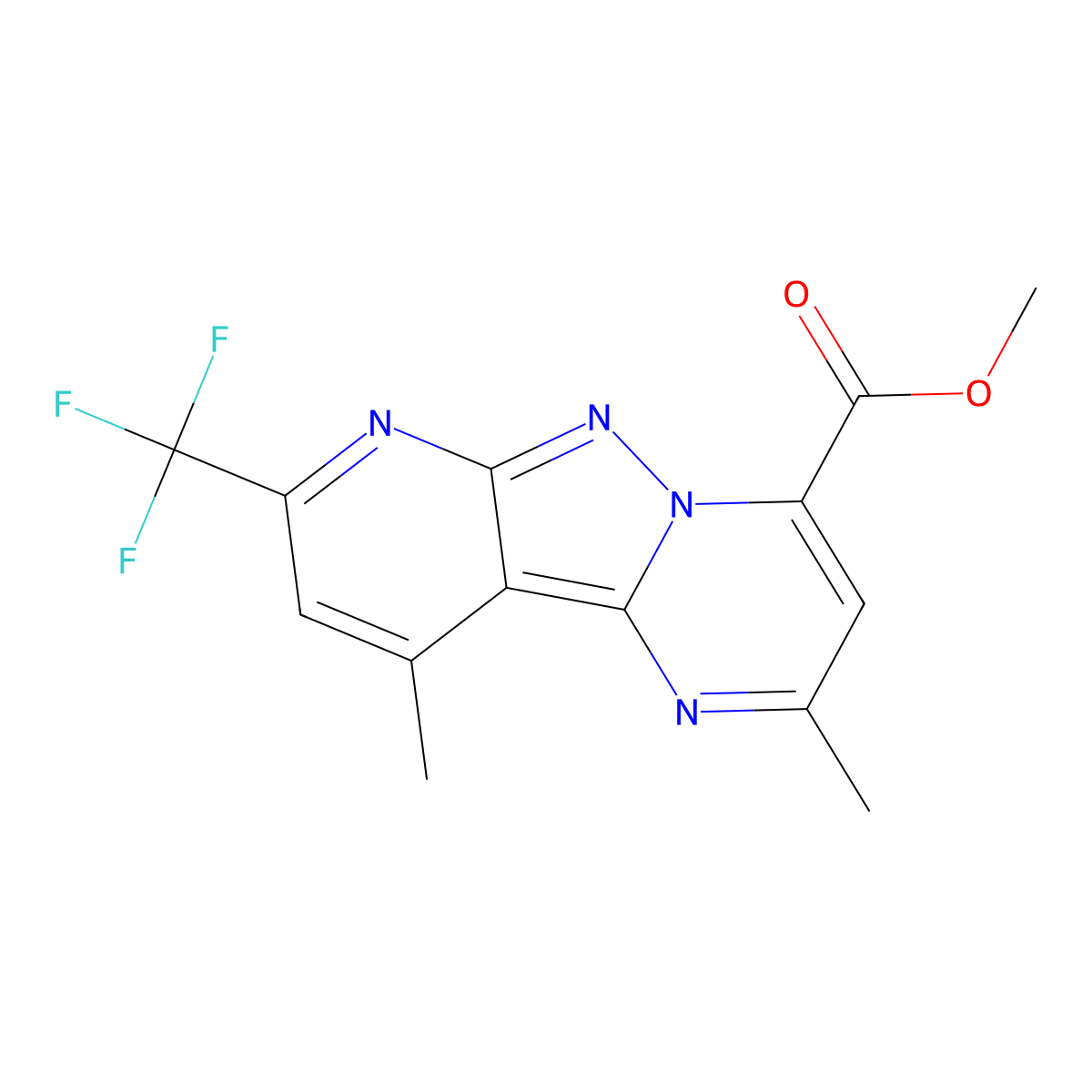 Methyl 2,10-dimethyl-8-(trifluoromethyl)pyrido[2',3':3,4]pyrazolo[1,5-a]pyrimidine-4-carboxylate molecular structure, CAS 1011364-11-6