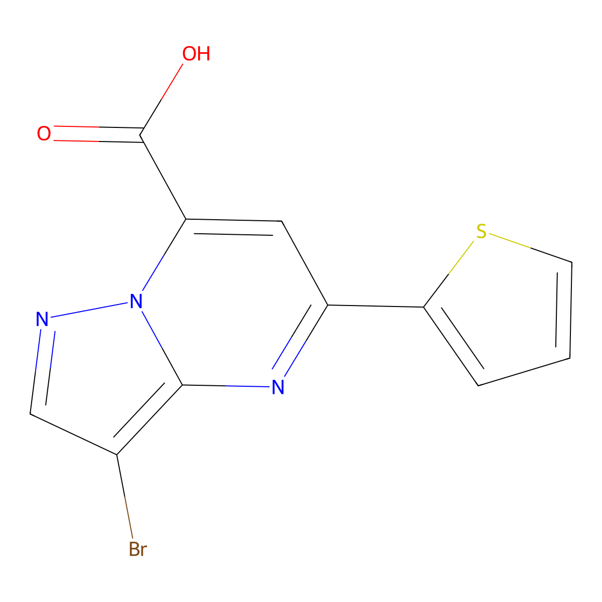 3-Bromo-5-(thiophen-2-yl)pyrazolo[1,5-a]pyrimidine-7-carboxylic acid molecular structure, CAS 1011367-21-7