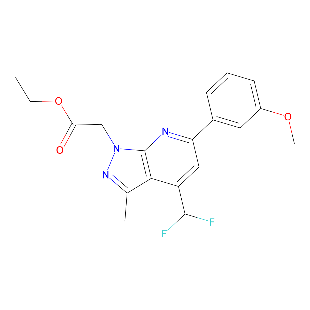 Ethyl 2-(4-(difluoromethyl)-6-(3-methoxyphenyl)-3-methyl-1H-pyrazolo[3,4-b]pyridin-1-yl)acetate molecular structure, CAS 1011369-26-8
