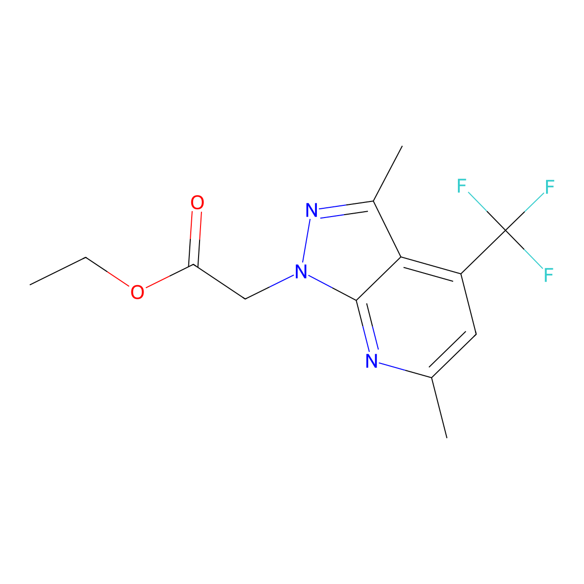 Ethyl 2-(3,6-dimethyl-4-(trifluoromethyl)-1H-pyrazolo[3,4-b]pyridin-1-yl)acetate molecular structure, CAS 1011370-71-0