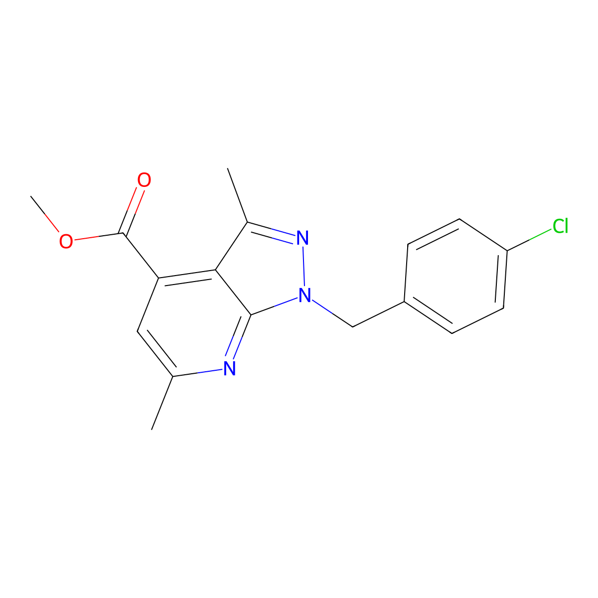 methyl 1-(4-chlorobenzyl)-3,6-dimethyl-1H-pyrazolo[3,4-b]pyridine-4-carboxylate molecular structure, CAS 1011370-91-4