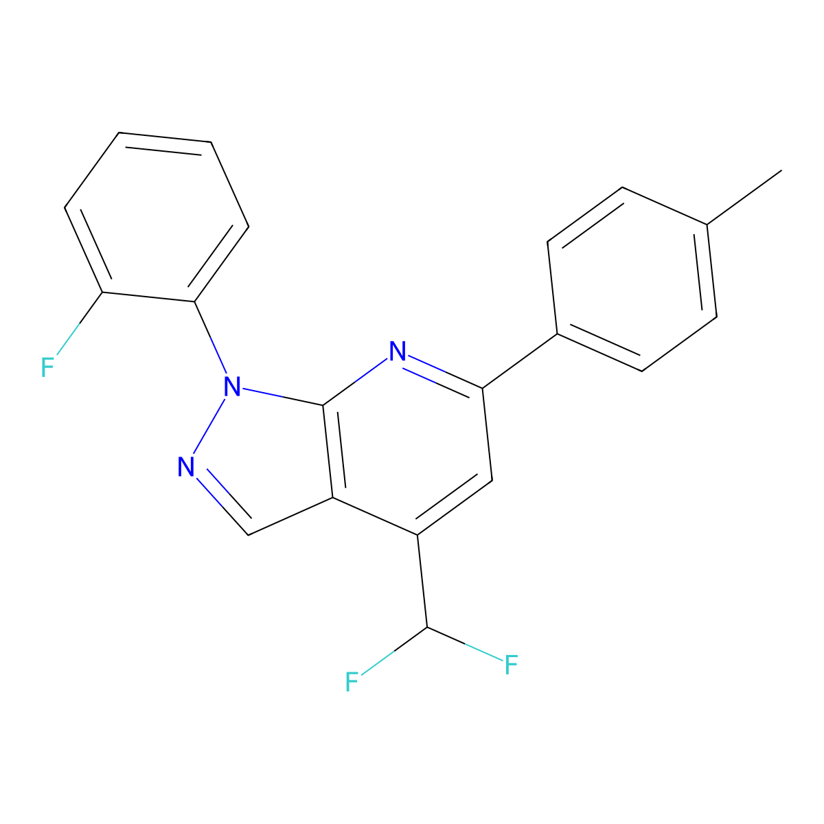 4-(difluoromethyl)-1-(2-fluorophenyl)-6-(4-methylphenyl)-1H-pyrazolo[3,4-b]pyridine molecular structure, CAS 1011372-10-3
