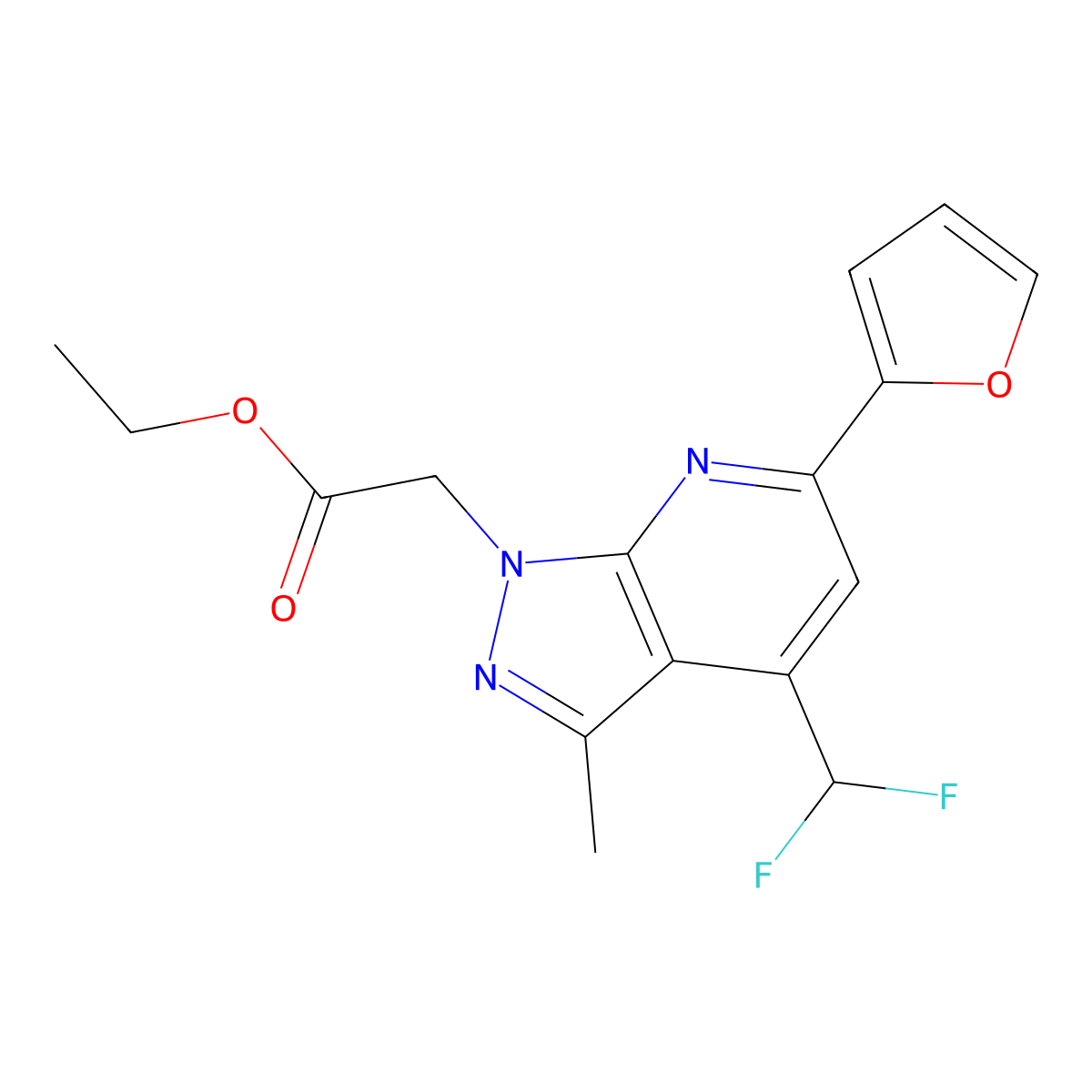 Ethyl 2-(4-(difluoromethyl)-6-(furan-2-yl)-3-methyl-1H-pyrazolo[3,4-b]pyridin-1-yl)acetate molecular structure, CAS 1011373-83-3