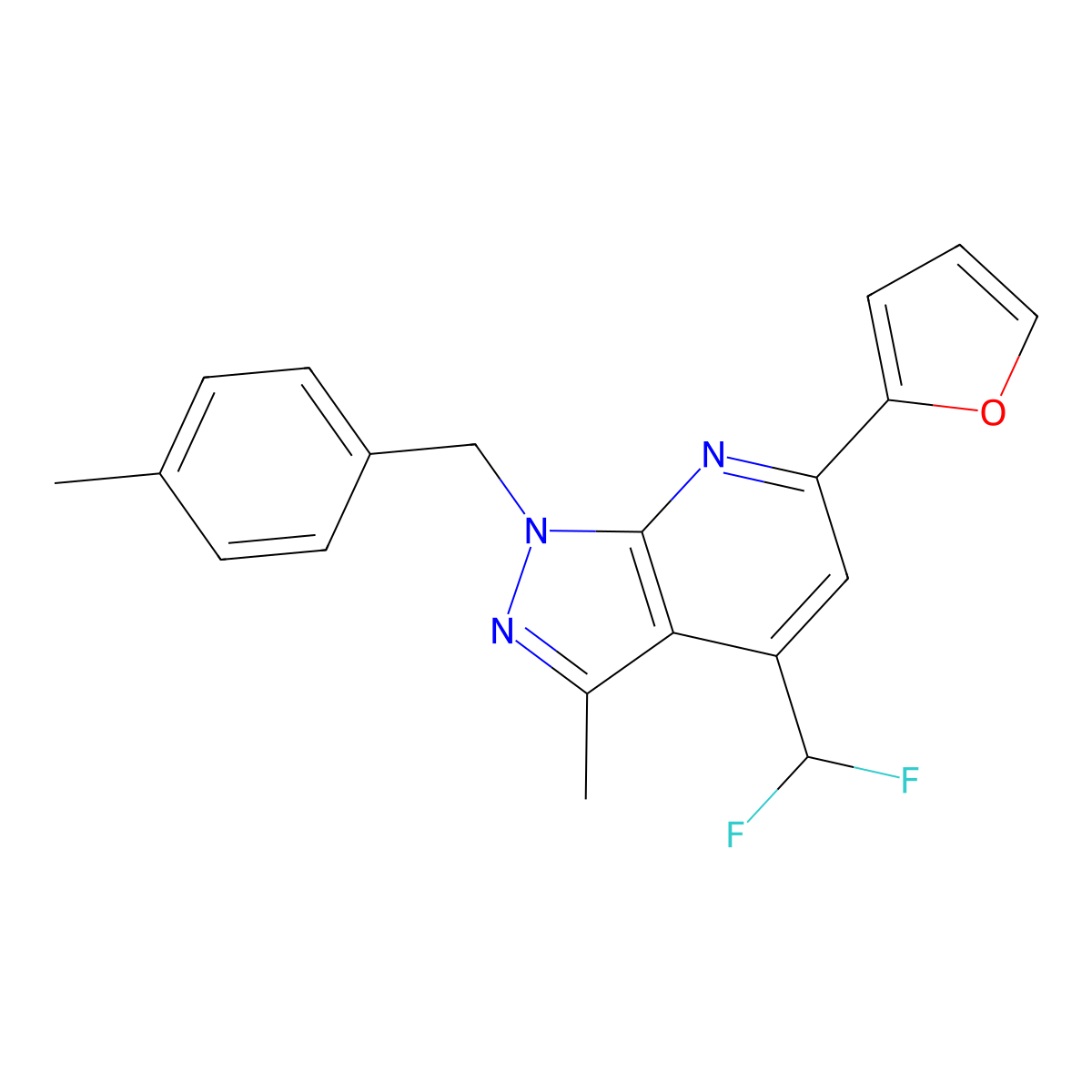 4-(difluoromethyl)-6-(furan-2-yl)-3-methyl-1-(4-methylbenzyl)-1H-pyrazolo[3,4-b]pyridine molecular structure, CAS 1011374-29-0