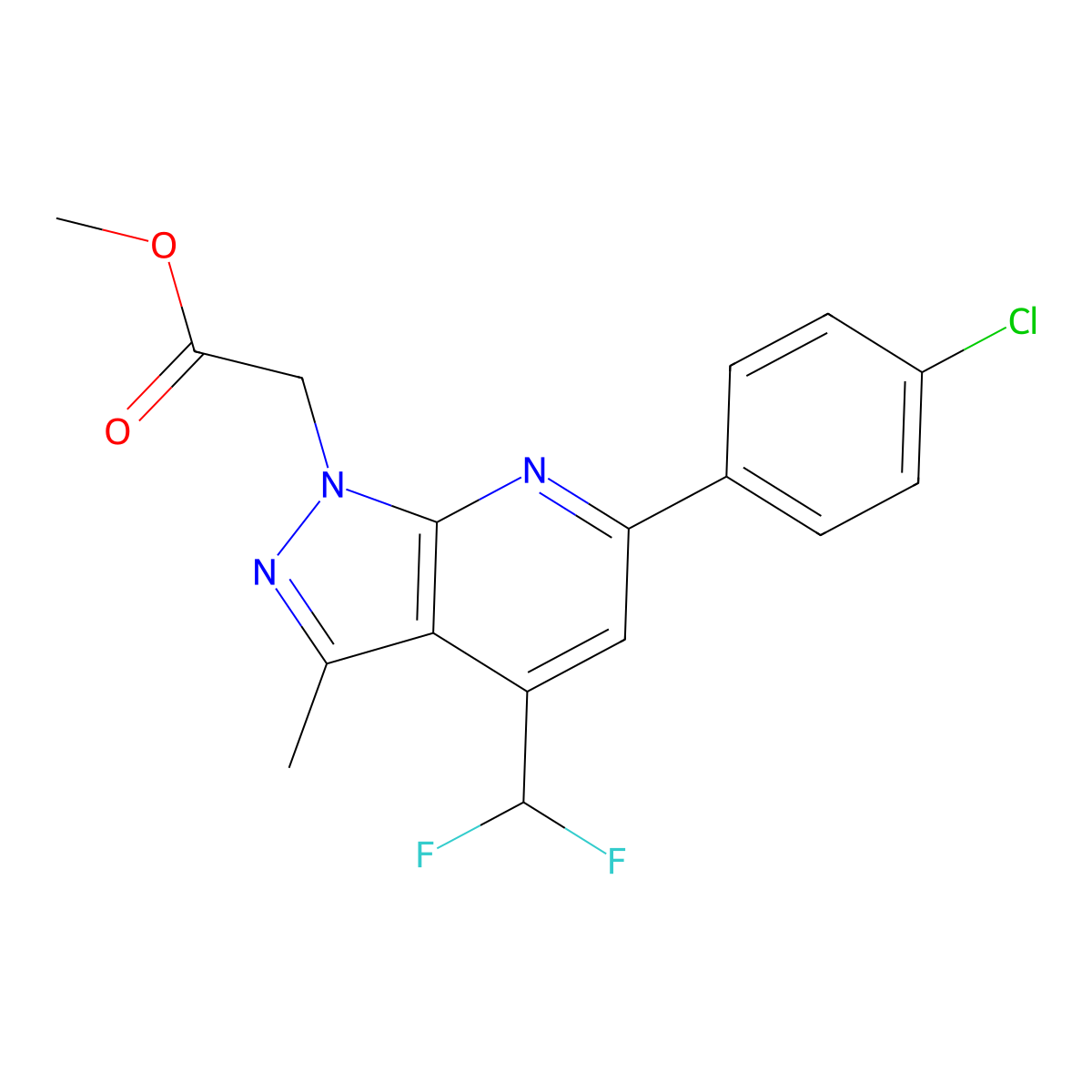 methyl [6-(4-chlorophenyl)-4-(difluoromethyl)-3-methyl-1H-pyrazolo[3,4-b]pyridin-1-yl]acetate molecular structure, CAS 1011374-59-6