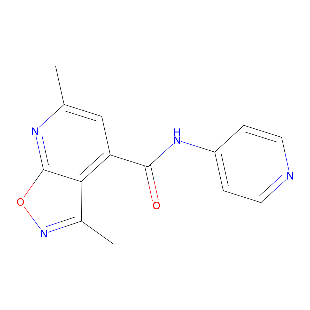 3,6-dimethyl-N-(pyridin-4-yl)[1,2]oxazolo[5,4-b]pyridine-4-carboxamide molecular structure, CAS 1011374-70-1