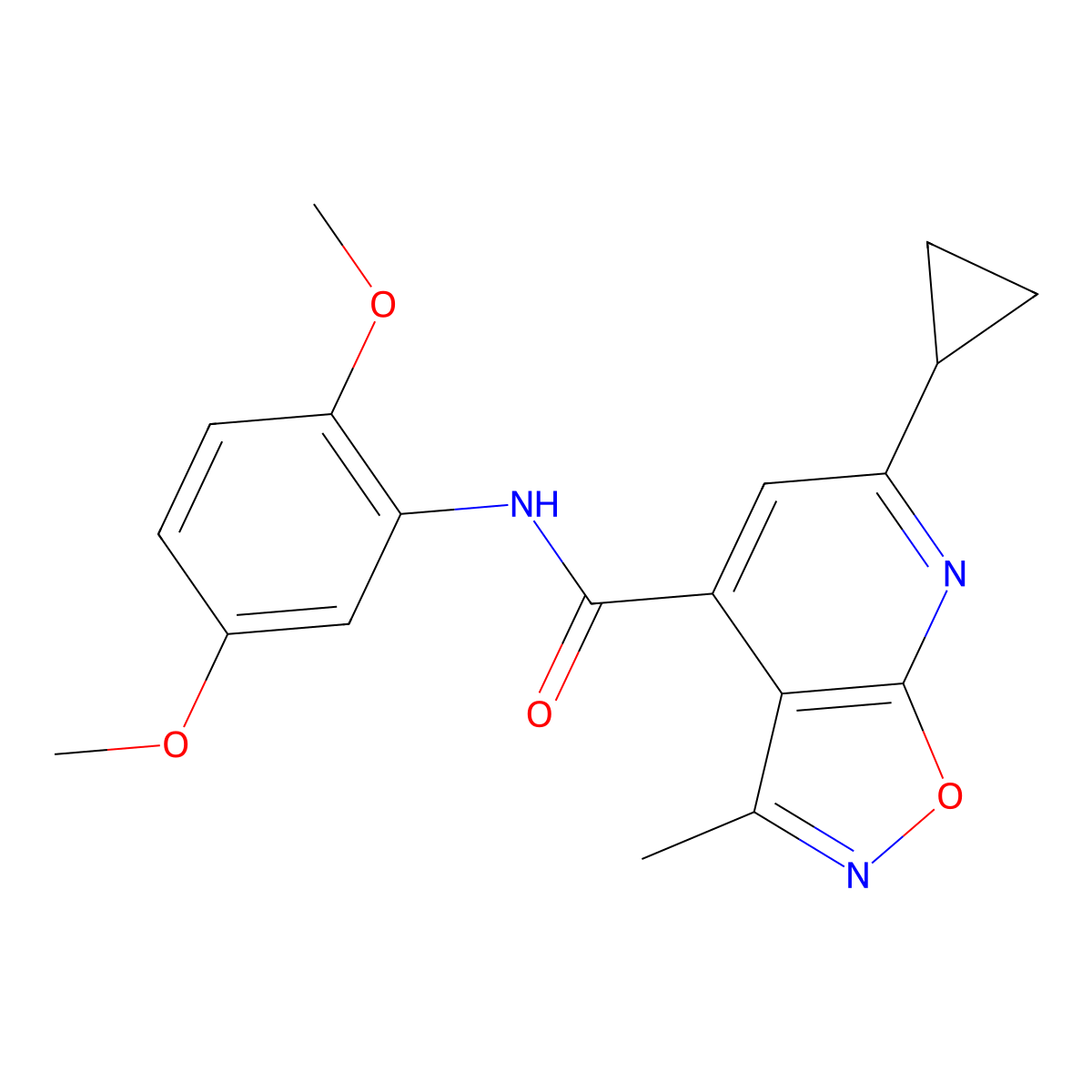 6-cyclopropyl-N-(2,5-dimethoxyphenyl)-3-methyl[1,2]oxazolo[5,4-b]pyridine-4-carboxamide molecular structure, CAS 1011375-65-7