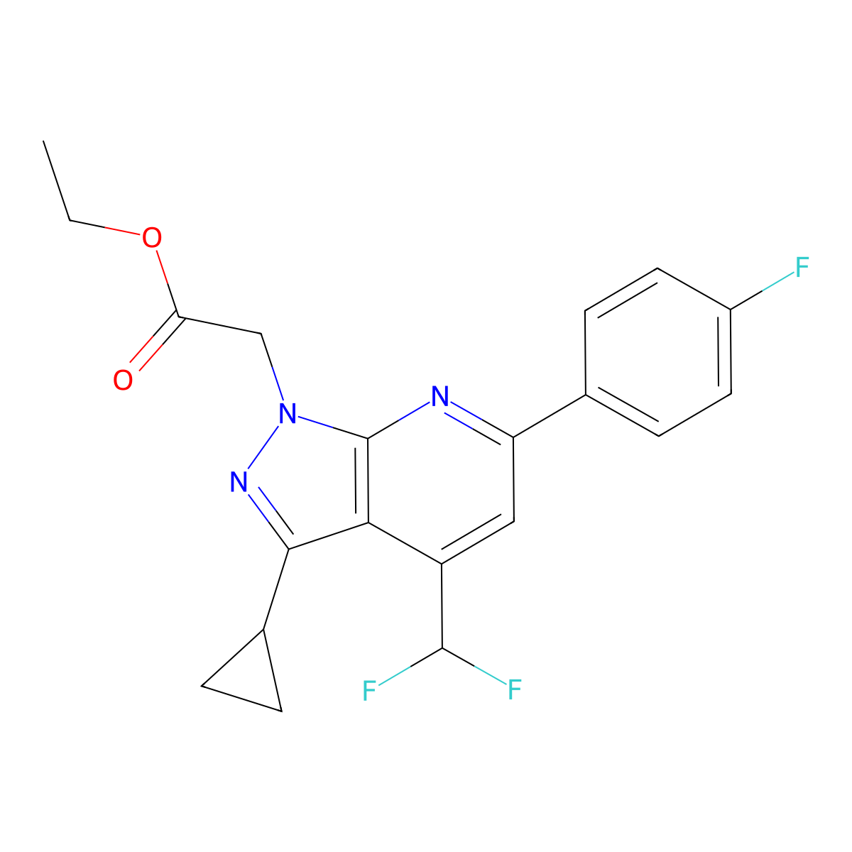 ethyl [3-cyclopropyl-4-(difluoromethyl)-6-(4-fluorophenyl)-1H-pyrazolo[3,4-b]pyridin-1-yl]acetate molecular structure, CAS 1011376-91-2