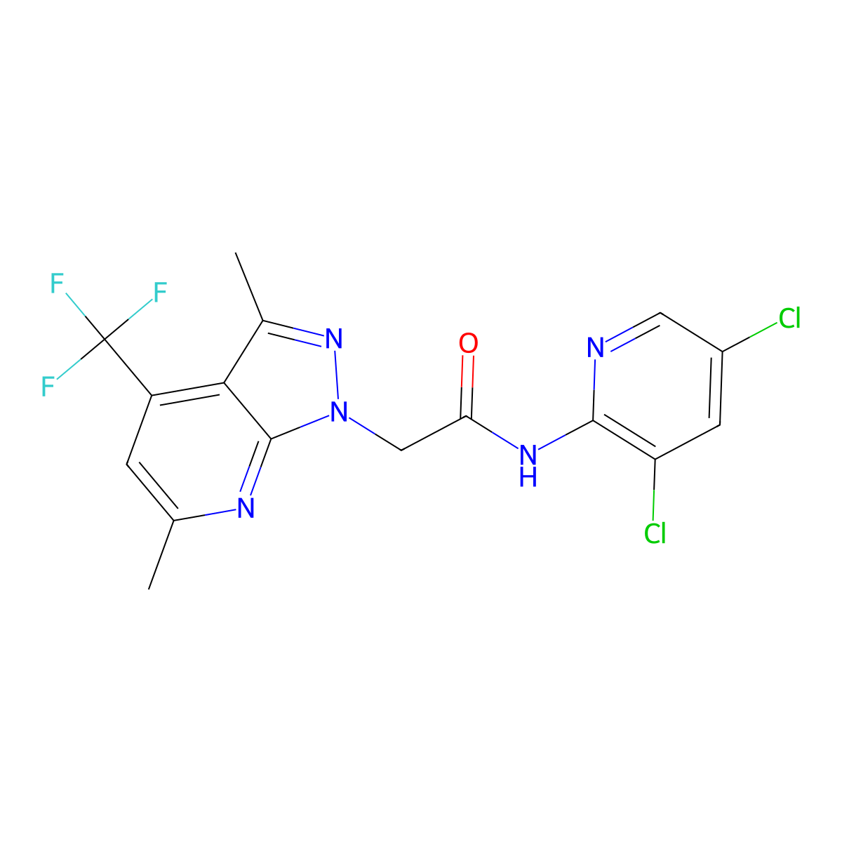 N-(3,5-dichloropyridin-2-yl)-2-[3,6-dimethyl-4-(trifluoromethyl)-1H-pyrazolo[3,4-b]pyridin-1-yl]acetamide molecular structure, CAS 1011377-33-5