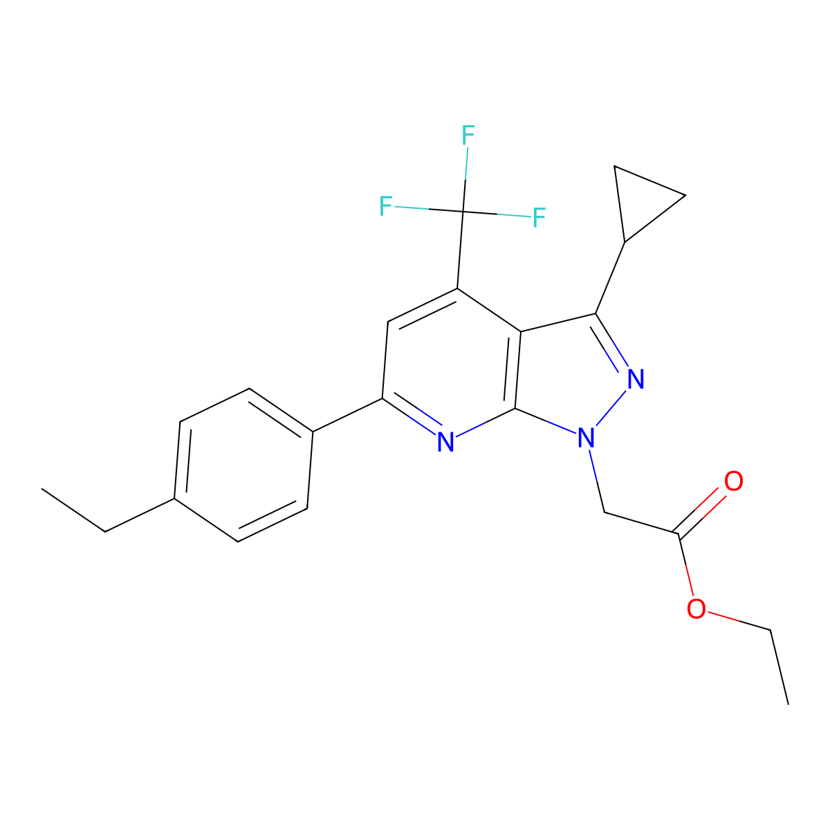 ethyl [3-cyclopropyl-6-(4-ethylphenyl)-4-(trifluoromethyl)-1H-pyrazolo[3,4-b]pyridin-1-yl]acetate molecular structure, CAS 1011377-49-3