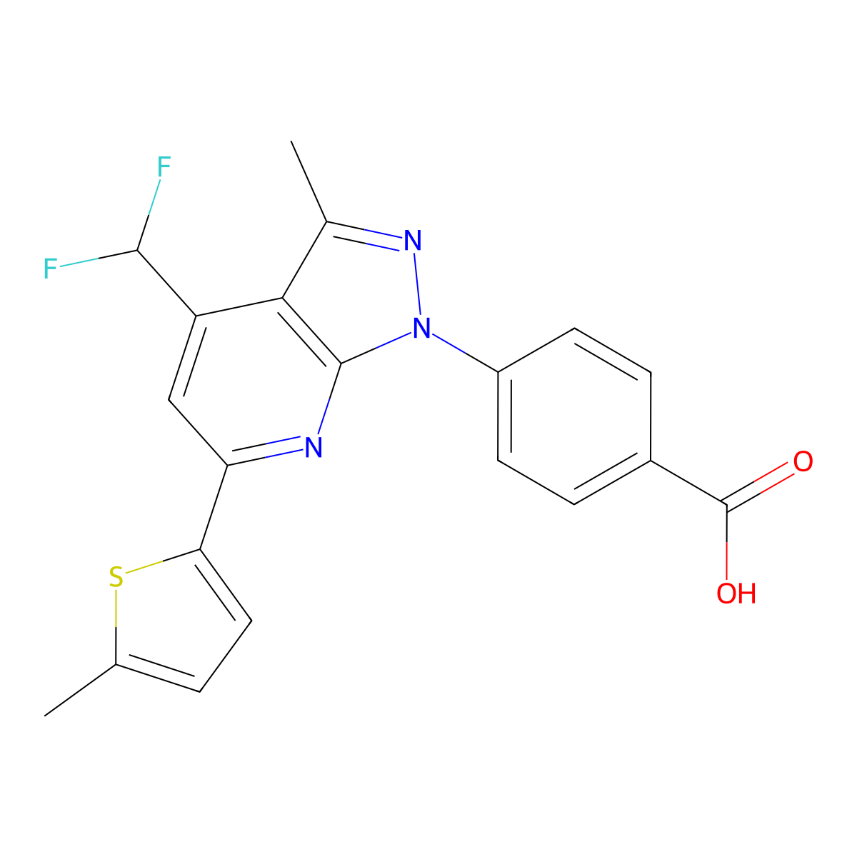 4-(4-(difluoromethyl)-3-methyl-6-(5-methylthiophen-2-yl)-1H-pyrazolo[3,4-b]pyridin-1-yl)benzoic acid molecular structure, CAS 1011379-05-7