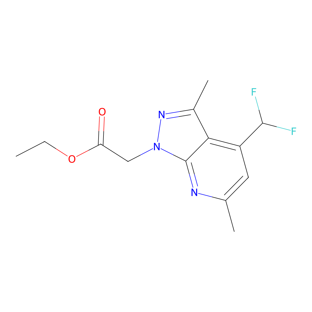 Ethyl 2-(4-(difluoromethyl)-3,6-dimethyl-1H-pyrazolo[3,4-b]pyridin-1-yl)acetate molecular structure, CAS 1011380-61-2