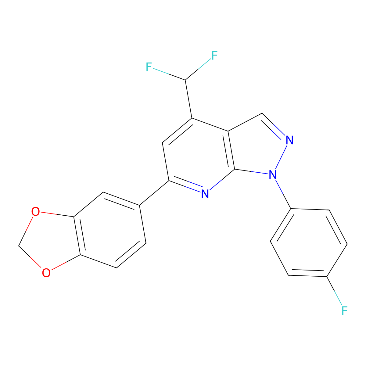 6-(1,3-benzodioxol-5-yl)-4-(difluoromethyl)-1-(4-fluorophenyl)-1H-pyrazolo[3,4-b]pyridine molecular structure, CAS 1011381-86-4