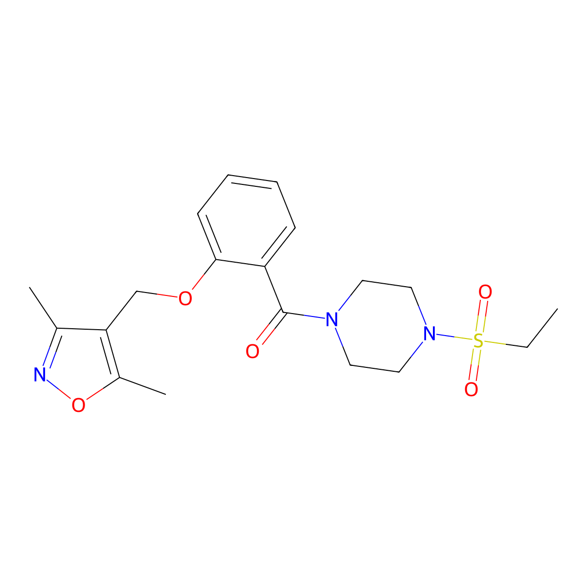 {2-[(3,5-Dimethyl-1,2-oxazol-4-yl)methoxy]phenyl}[4-(ethylsulfonyl)piperazin-1-yl]methanone molecular structure, CAS 1011384-93-2