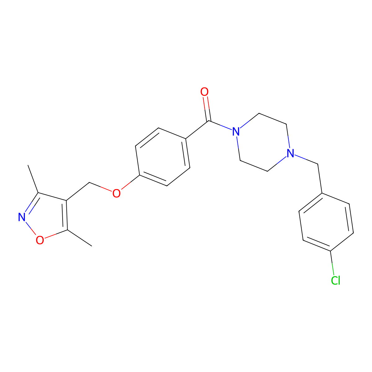 [4-(4-Chlorobenzyl)piperazin-1-yl]{4-[(3,5-dimethyl-1,2-oxazol-4-yl)methoxy]phenyl}methanone molecular structure, CAS 1011385-25-3