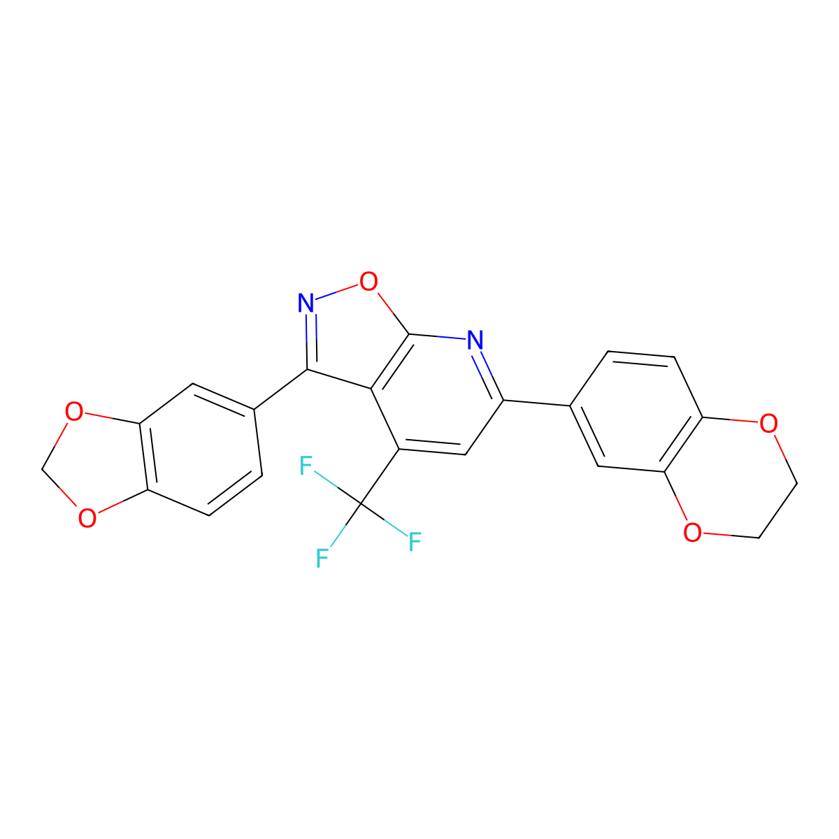3-(1,3-Benzodioxol-5-yl)-6-(2,3-dihydro-1,4-benzodioxin-6-yl)-4-(trifluoromethyl)[1,2]oxazolo[5,4-b]pyridine molecular structure, CAS 1011387-64-6