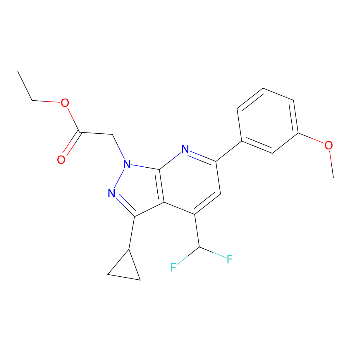 ethyl [3-cyclopropyl-4-(difluoromethyl)-6-(3-methoxyphenyl)-1H-pyrazolo[3,4-b]pyridin-1-yl]acetate molecular structure, CAS 1011388-84-3