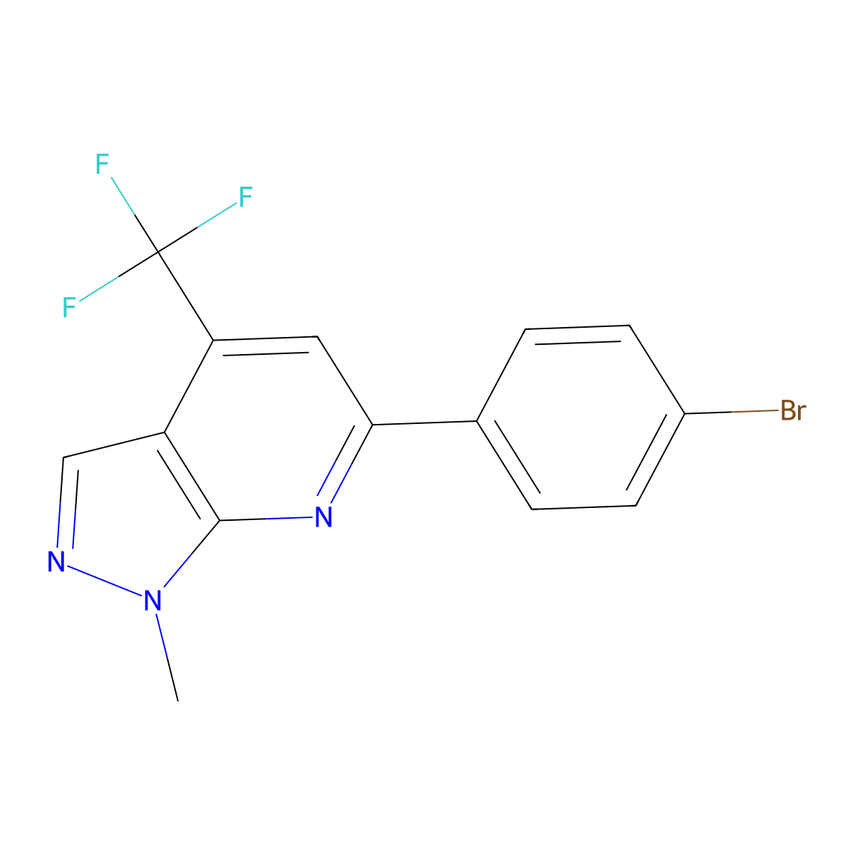 6-(4-Bromophenyl)-1-methyl-4-(trifluoromethyl)-1H-pyrazolo[3,4-b]pyridine molecular structure, CAS 1011389-04-0