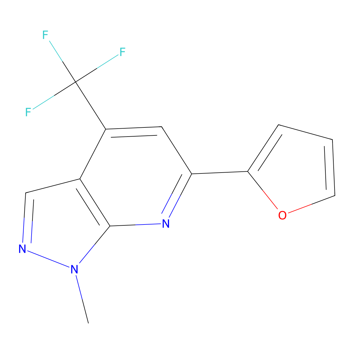 6-(furan-2-yl)-1-methyl-4-(trifluoromethyl)-1H-pyrazolo[3,4-b]pyridine molecular structure, CAS 1011389-96-0