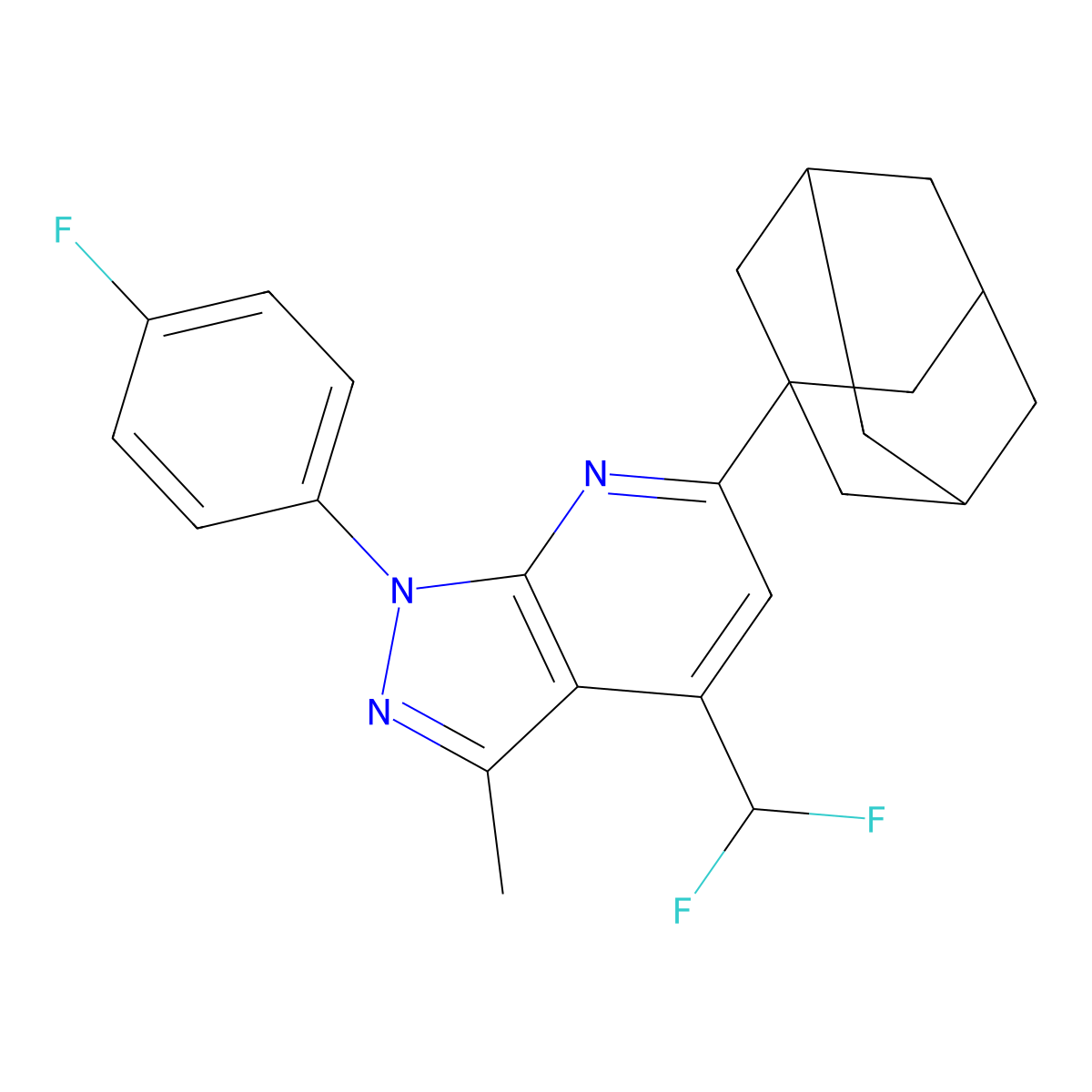 6-(1-Adamantyl)-4-(difluoromethyl)-1-(4-fluorophenyl)-3-methylpyrazolo[3,4-b]pyridine molecular structure, CAS 1011392-02-1