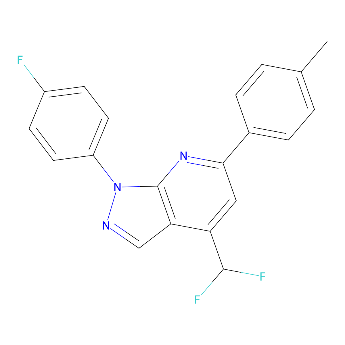 4-(difluoromethyl)-1-(4-fluorophenyl)-6-(4-methylphenyl)-1H-pyrazolo[3,4-b]pyridine molecular structure, CAS 1011392-37-2