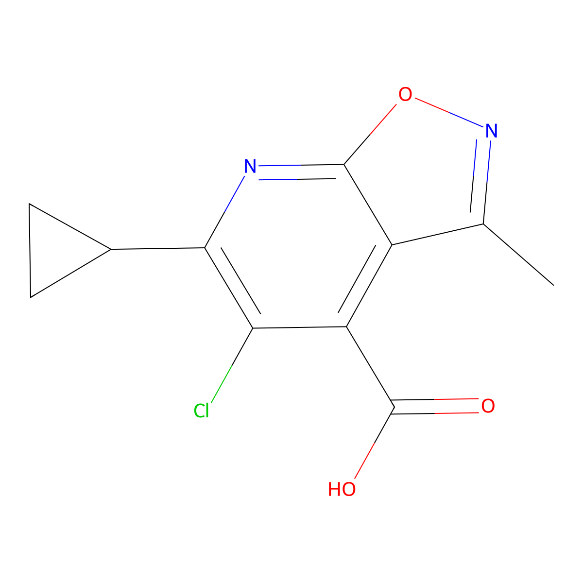 5-Chloro-6-cyclopropyl-3-methyl-(1,2)oxazolo(5,4-b)pyridine-4-carboxylic acid molecular structure, CAS 1011396-41-0
