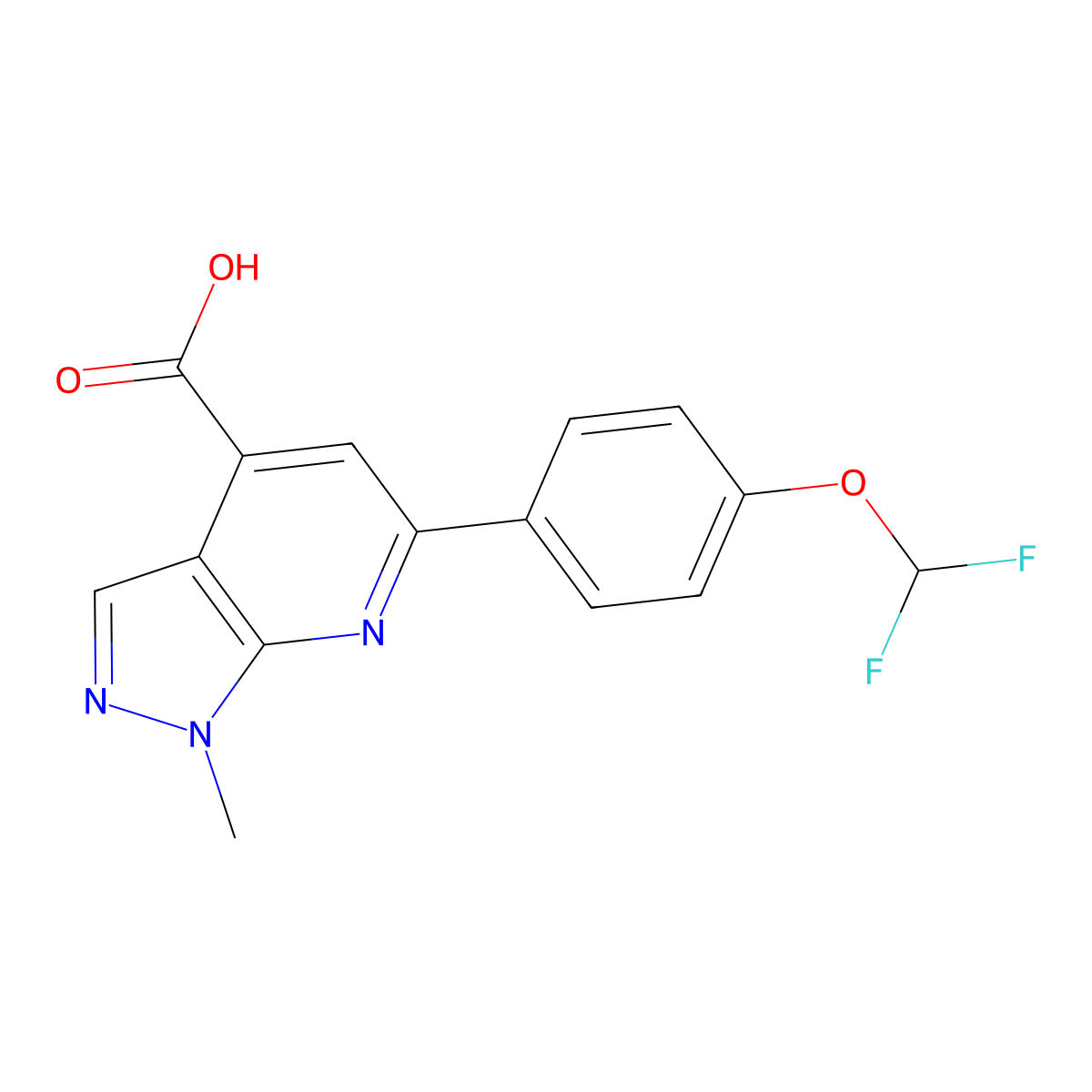 6-(4-(difluoromethoxy)phenyl)-1-methyl-1H-pyrazolo(3,4-b)pyridine-4-carboxylic acid molecular structure, CAS 1011396-52-3