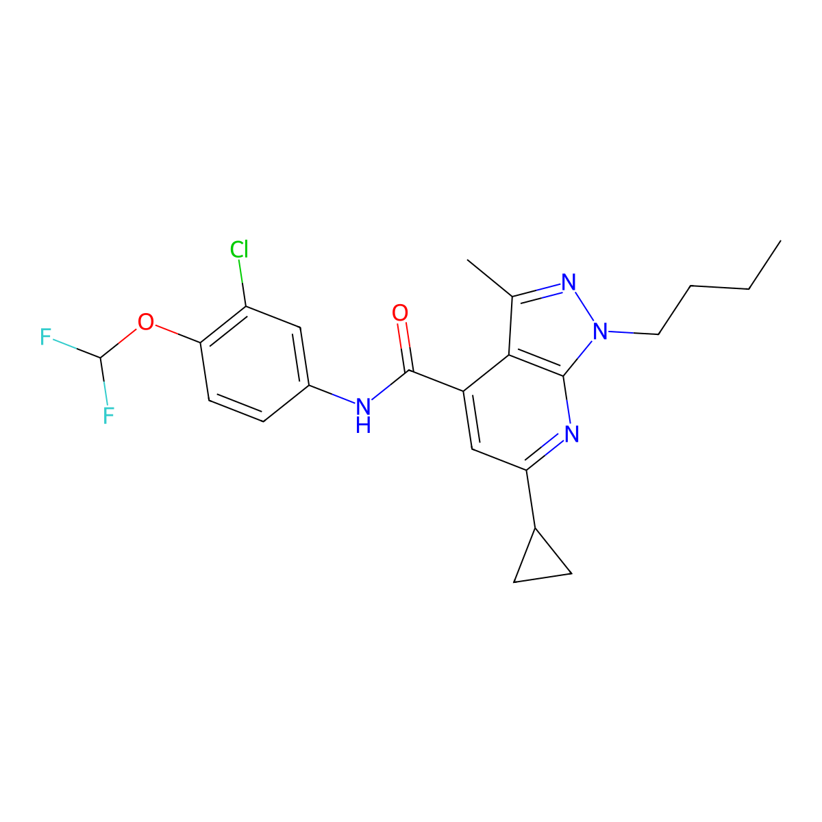 1-butyl-N-[3-chloro-4-(difluoromethoxy)phenyl]-6-cyclopropyl-3-methyl-1H-pyrazolo[3,4-b]pyridine-4-carboxamide molecular structure, CAS 1011396-59-0