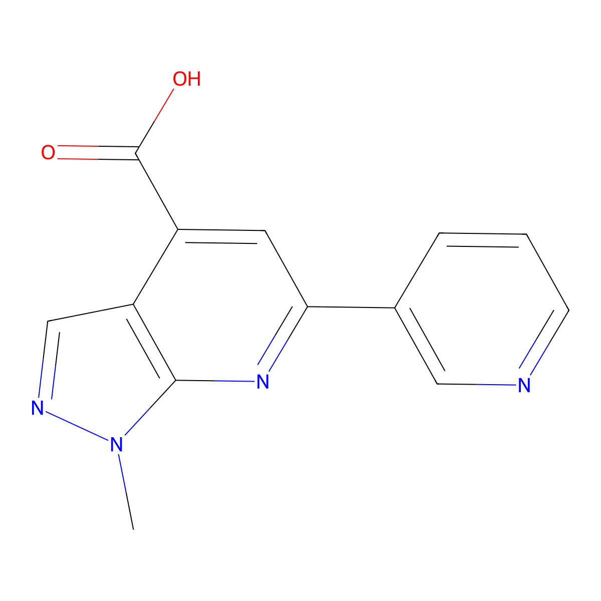 1-methyl-6-(pyridin-3-yl)-1H-pyrazolo(3,4-b)pyridine-4-carboxylic acid molecular structure, CAS 1011396-62-5