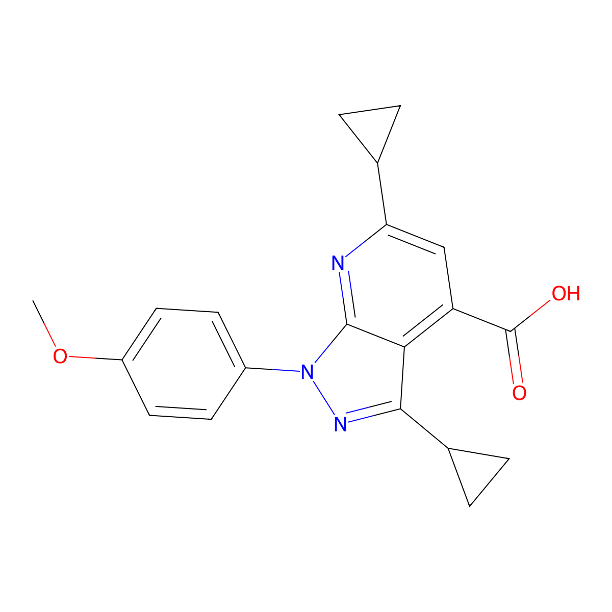 3,6-dicyclopropyl-1-(4-methoxyphenyl)-1H-pyrazolo[3,4-b]pyridine-4-carboxylic acid molecular structure, CAS 1011396-75-0