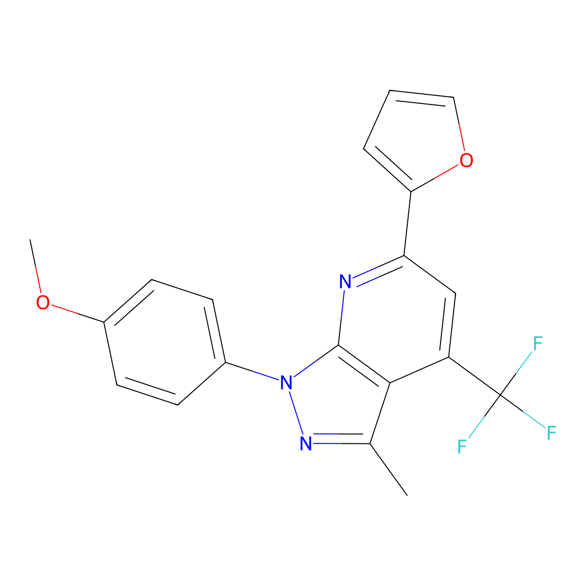 6-(2-Furanyl)-1-(4-methoxyphenyl)-3-methyl-4-(trifluoromethyl)-1H-pyrazolo[3,4-b]pyridine molecular structure, CAS 1011396-76-1