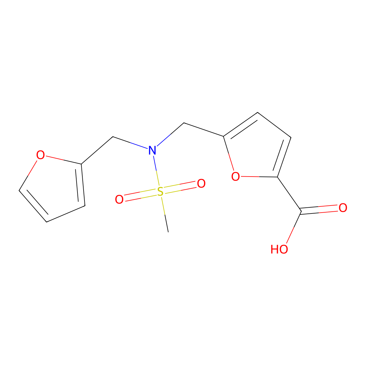5-{[(2-Furylmethyl)(methylsulfonyl)amino]methyl}furan-2-carboxylic acid molecular structure, CAS 1011396-80-7