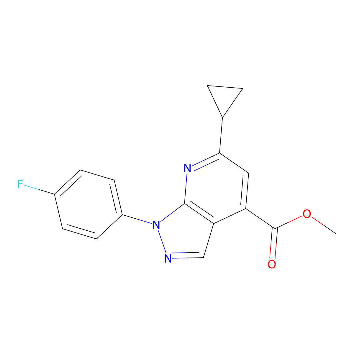 methyl 6-cyclopropyl-1-(4-fluorophenyl)-1H-pyrazolo[3,4-b]pyridine-4-carboxylate molecular structure, CAS 1011396-81-8