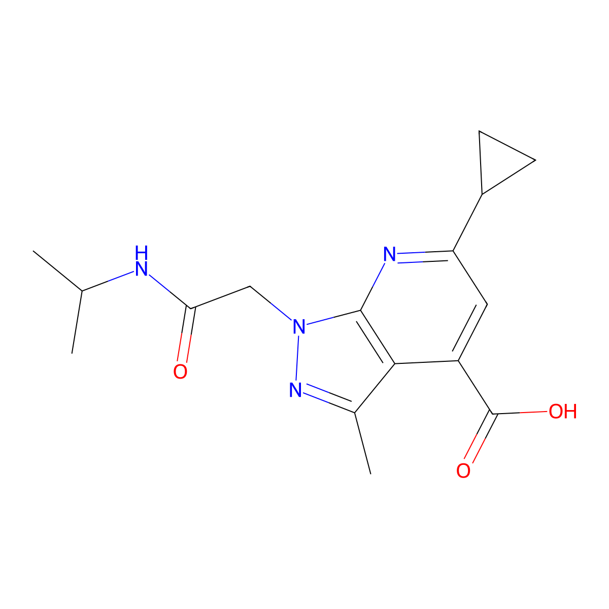 6-Cyclopropyl-1-(2-(isopropylamino)-2-oxoethyl)-3-methyl-1H-pyrazolo[3,4-b]pyridine-4-carboxylic acid molecular structure, CAS 1011396-85-2