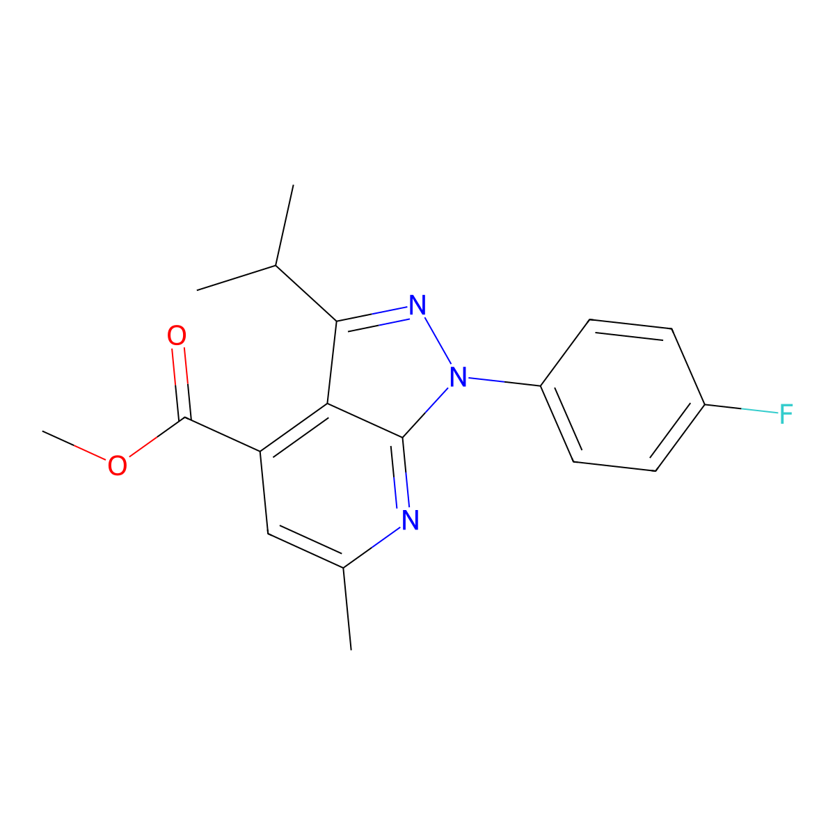 Methyl 1-(4-fluorophenyl)-3-isopropyl-6-methyl-1H-pyrazolo[3,4-b]pyridine-4-carboxylate molecular structure, CAS 1011396-90-9