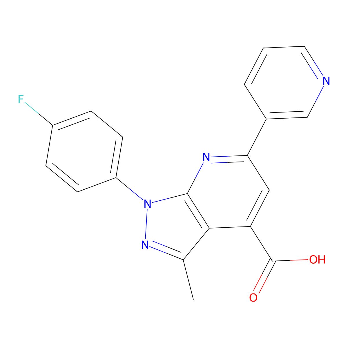 1-(4-fluorophenyl)-3-methyl-6-(pyridin-3-yl)-1H-pyrazolo[3,4-b]pyridine-4-carboxylic acid molecular structure, CAS 1011396-91-0