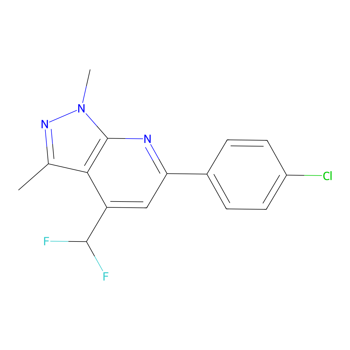 6-(4-chlorophenyl)-4-(difluoromethyl)-1,3-dimethyl-1H-pyrazolo[3,4-b]pyridine molecular structure, CAS 1011396-92-1